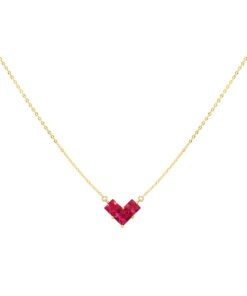 Cubic Heart Necklace Ruby Pink