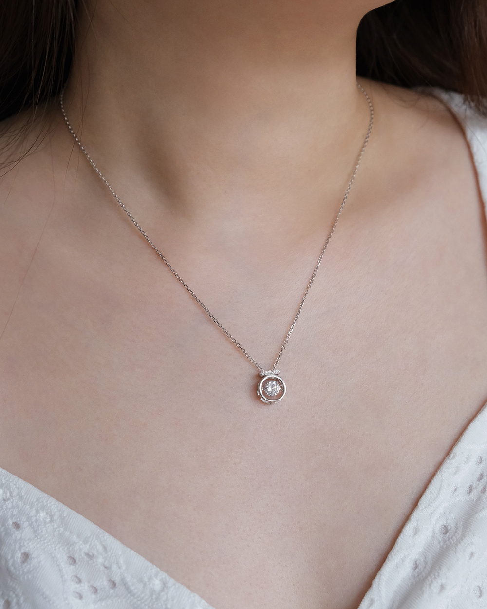 Sparkle Dancing Diamond Necklace (Silver) - Image 3